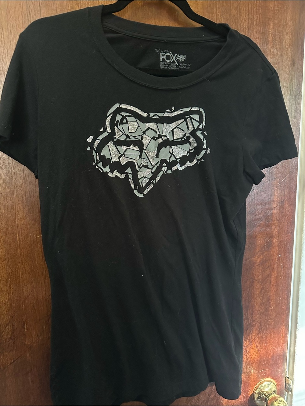 Fox Black T-Shirt with Silver Mosaic Fox Head